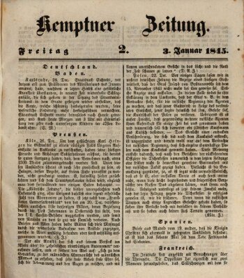 Kemptner Zeitung Freitag 3. Januar 1845