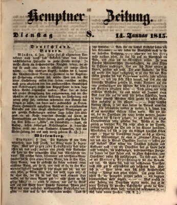 Kemptner Zeitung Dienstag 14. Januar 1845