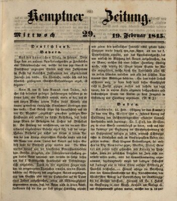 Kemptner Zeitung Mittwoch 19. Februar 1845