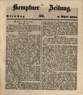 Kemptner Zeitung Dienstag 8. April 1845