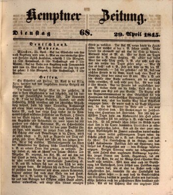 Kemptner Zeitung Dienstag 29. April 1845