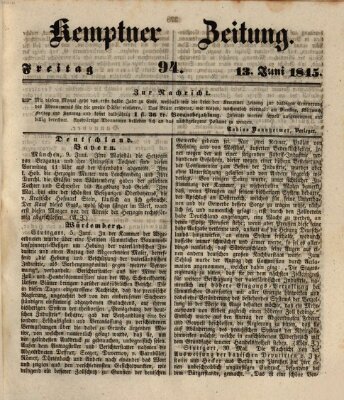 Kemptner Zeitung Freitag 13. Juni 1845