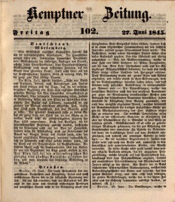 Kemptner Zeitung Freitag 27. Juni 1845