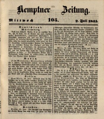 Kemptner Zeitung Mittwoch 2. Juli 1845