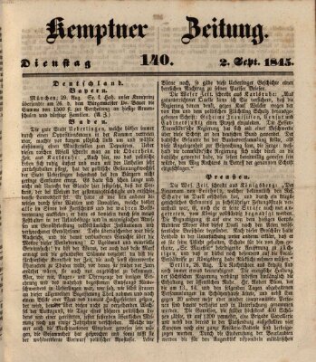 Kemptner Zeitung Dienstag 2. September 1845