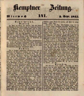 Kemptner Zeitung Mittwoch 3. September 1845