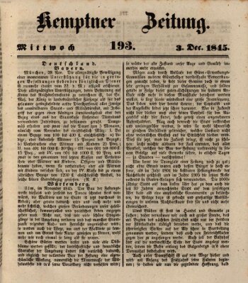 Kemptner Zeitung Mittwoch 3. Dezember 1845