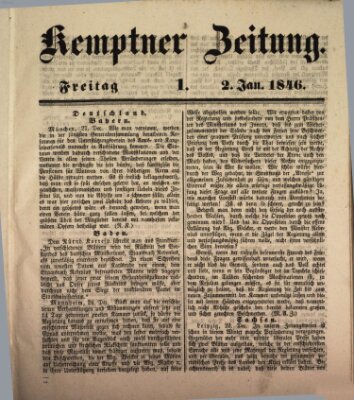 Kemptner Zeitung Freitag 2. Januar 1846