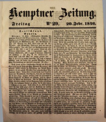 Kemptner Zeitung Freitag 20. Februar 1846