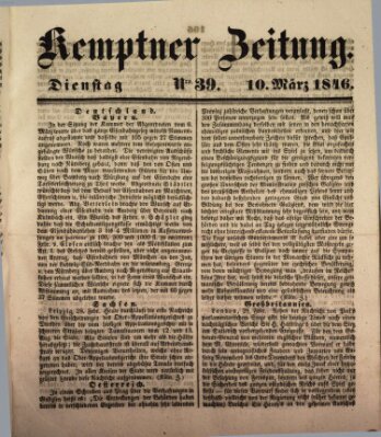 Kemptner Zeitung Dienstag 10. März 1846