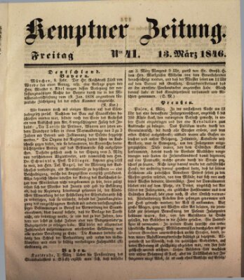 Kemptner Zeitung Freitag 13. März 1846