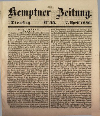 Kemptner Zeitung Dienstag 7. April 1846