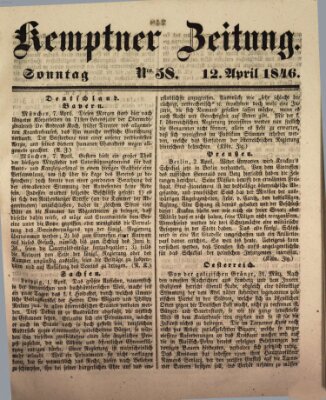 Kemptner Zeitung Sonntag 12. April 1846