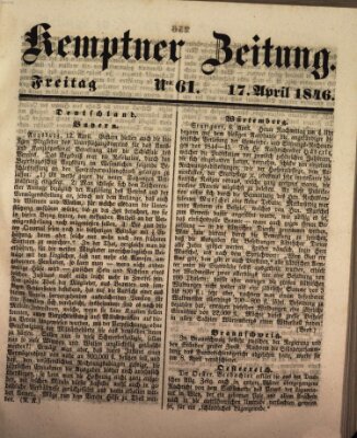 Kemptner Zeitung Freitag 17. April 1846