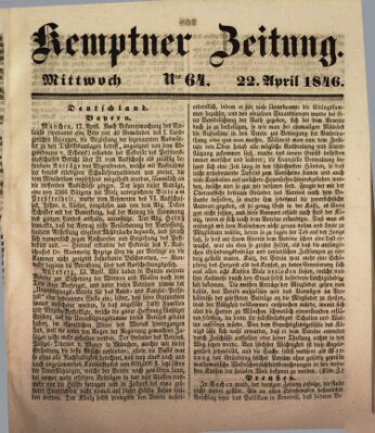 Kemptner Zeitung Wednesday 22. April 1846