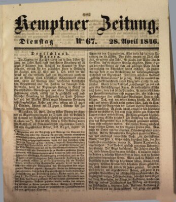 Kemptner Zeitung Dienstag 28. April 1846