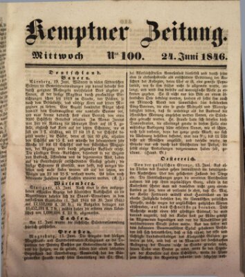 Kemptner Zeitung Mittwoch 24. Juni 1846