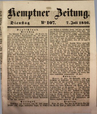 Kemptner Zeitung Dienstag 7. Juli 1846