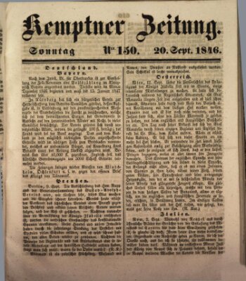 Kemptner Zeitung Sonntag 20. September 1846