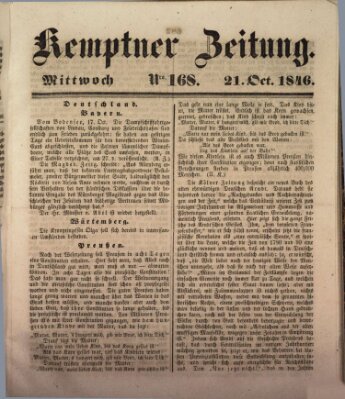 Kemptner Zeitung Mittwoch 21. Oktober 1846