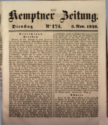 Kemptner Zeitung Dienstag 3. November 1846