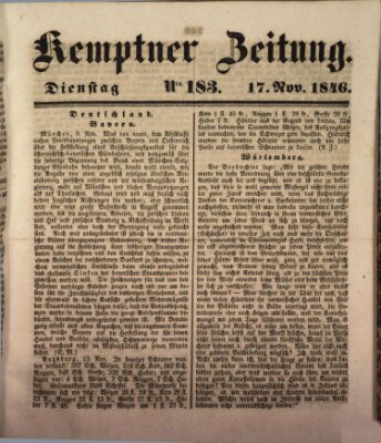 Kemptner Zeitung Dienstag 17. November 1846