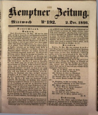 Kemptner Zeitung Mittwoch 2. Dezember 1846