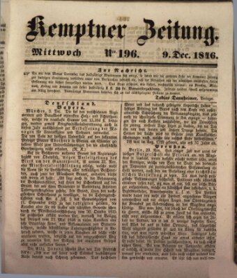 Kemptner Zeitung Mittwoch 9. Dezember 1846