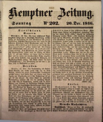 Kemptner Zeitung Sonntag 20. Dezember 1846