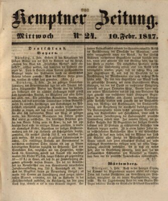 Kemptner Zeitung Mittwoch 10. Februar 1847