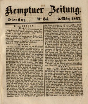 Kemptner Zeitung Dienstag 2. März 1847