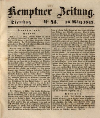 Kemptner Zeitung Dienstag 16. März 1847