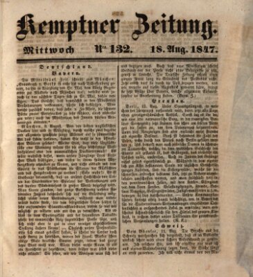 Kemptner Zeitung Mittwoch 18. August 1847