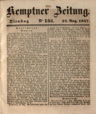 Kemptner Zeitung Dienstag 24. August 1847