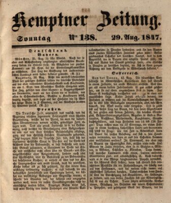 Kemptner Zeitung Sonntag 29. August 1847