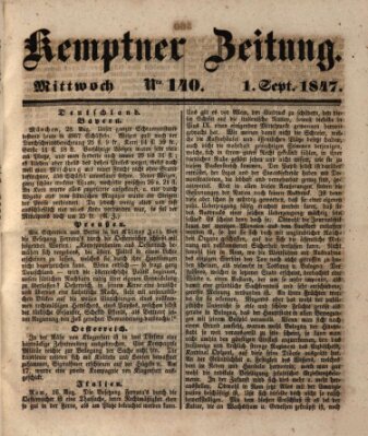 Kemptner Zeitung Mittwoch 1. September 1847