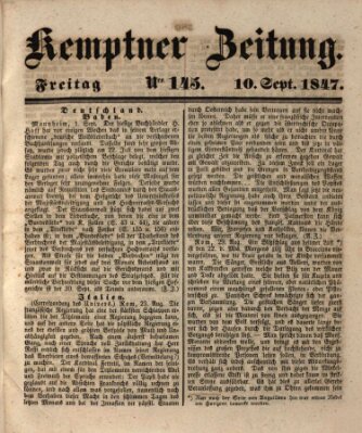 Kemptner Zeitung Freitag 10. September 1847