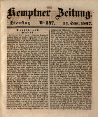 Kemptner Zeitung Dienstag 14. September 1847