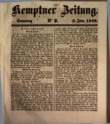 Kemptner Zeitung Sonntag 2. Januar 1848