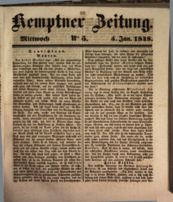 Kemptner Zeitung Mittwoch 5. Januar 1848