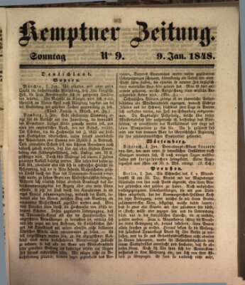 Kemptner Zeitung Sonntag 9. Januar 1848