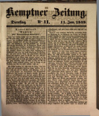 Kemptner Zeitung Dienstag 11. Januar 1848