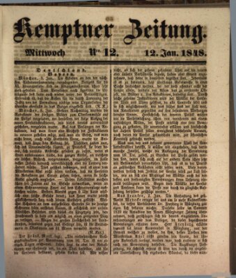 Kemptner Zeitung Mittwoch 12. Januar 1848