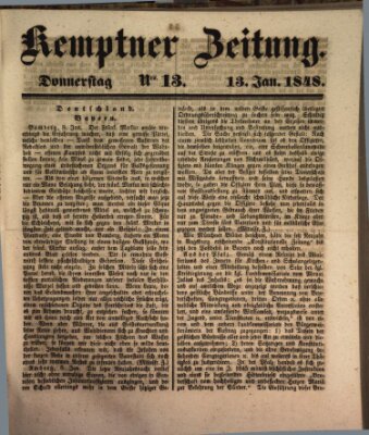 Kemptner Zeitung Donnerstag 13. Januar 1848