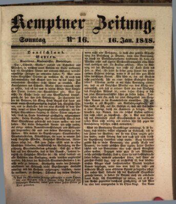 Kemptner Zeitung Sonntag 16. Januar 1848