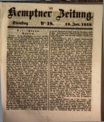 Kemptner Zeitung Dienstag 18. Januar 1848