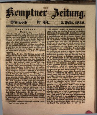 Kemptner Zeitung Mittwoch 2. Februar 1848