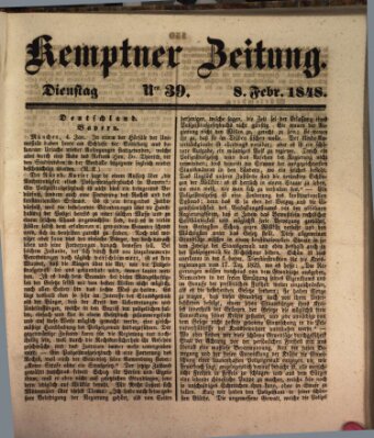 Kemptner Zeitung Dienstag 8. Februar 1848