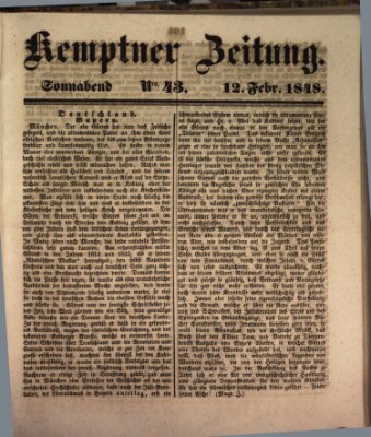 Kemptner Zeitung Samstag 12. Februar 1848