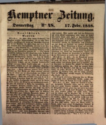 Kemptner Zeitung Donnerstag 17. Februar 1848